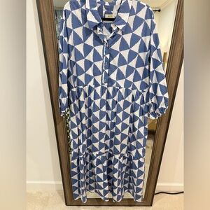 Anthropologie Maeve Bettina Tiered Shirt Dress Size XL Blue Geometric